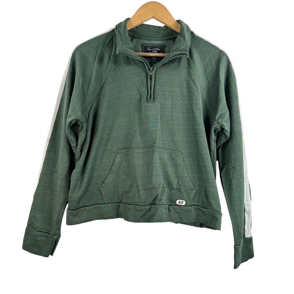 Abercrombie Fitch Green Oversized Quarter Zip Pullover Sweatshirt Size L‎ - Picture 2 of 8
